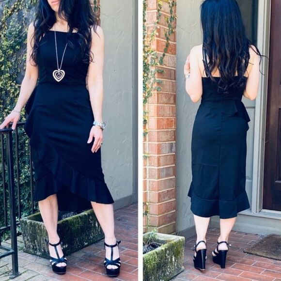 Black Sleeveless Ruffle Trimmed High Low Midi NEW - Picture 6 of 14